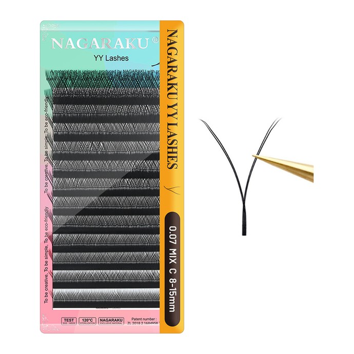 Nagaraku Lashes - 2D YY - Mélange de 12 lignes, C, 0,07 mm