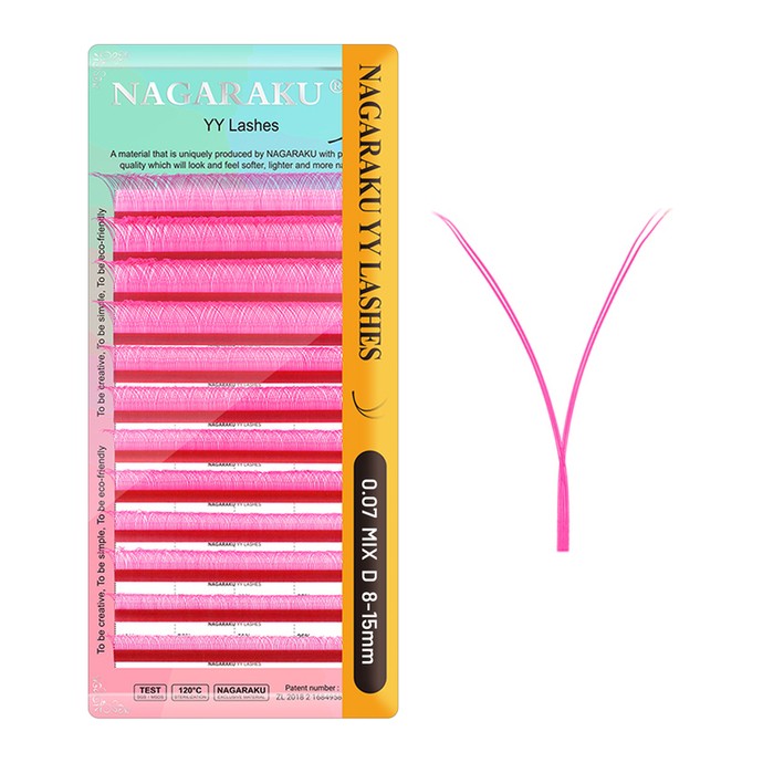 Nagaraku Cils - 2D YY Rose - Mix 12 lignes, D, 0.07mm