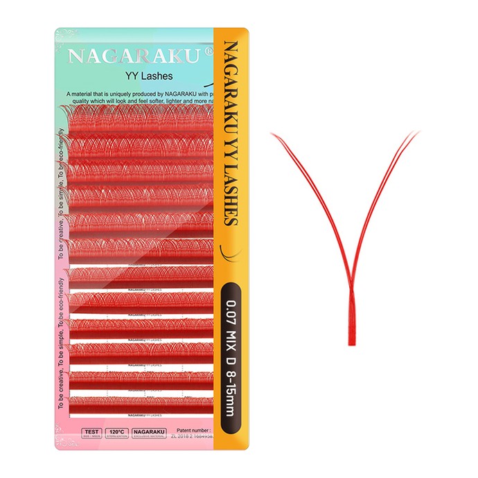 Nagaraku Cils - 2D YY Rouge - Mélange 12 lignes, D, 0.07mm