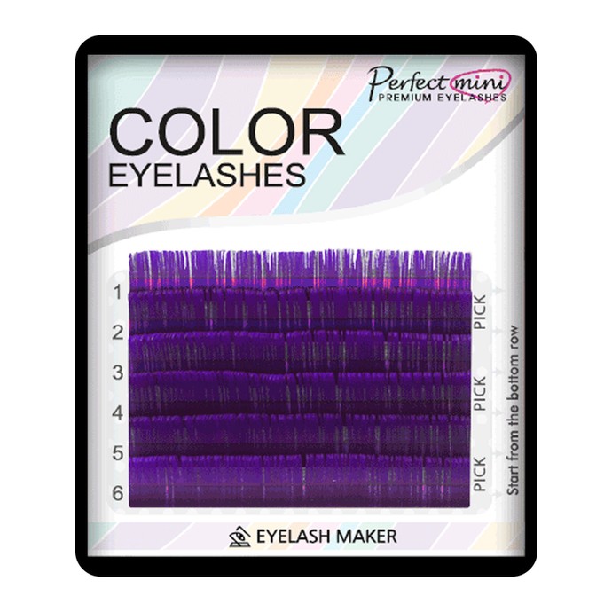 Color Eyelashes - Violet - Mix 8-13, C, 0.07mm