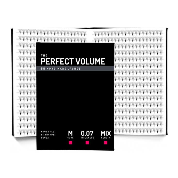 Perfect Volume - 600 extensions 5D préfabriquées - MIX 8-14mm, M, 0.07mm